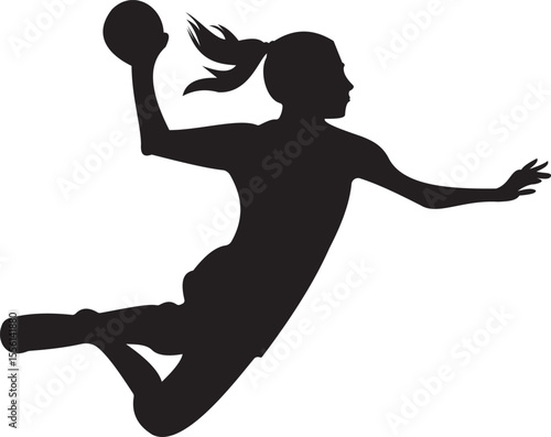 A striking silhouette of a girl in mid-air, poised to throw a handball. This illustration captures the energy and excitement of sports, making it perfect for athletic promotions, team branding.