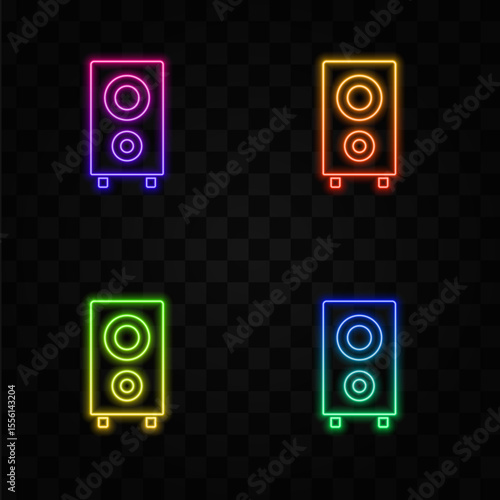 music speaker and notes icon, flat style. neon style.