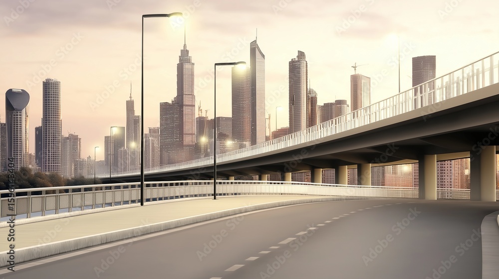 elevated view of a newly constructed overpass, featuring smooth concrete lanes and decorative lighting elevated view of a newly constructed overpass, featuring smooth concrete lanes and decorative lighting