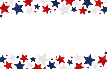 Festive patriotic frame of stars in the colors of the USA flag isolated on a white background. Ideal for American holidays: Independence Day, Labor Day and others.