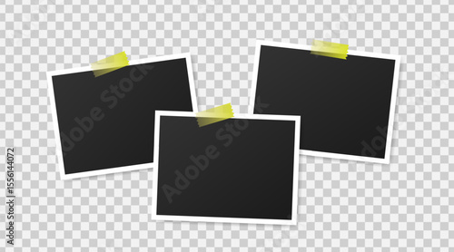 Realistic photo frame mockup design with sticky tape on transparant background