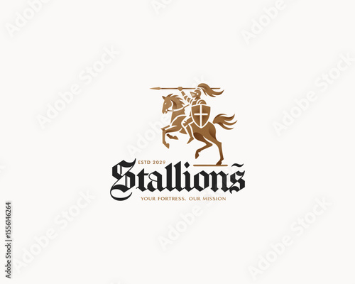 standing stallion medieval horse knight logo template
