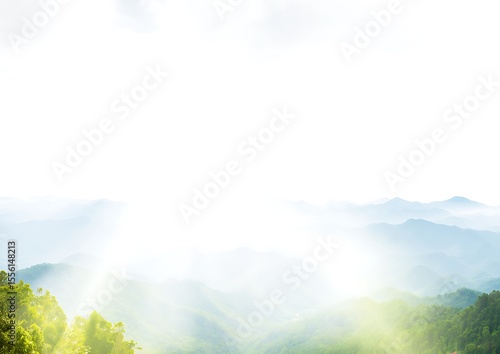 Misty mountain range sunlight and foliage