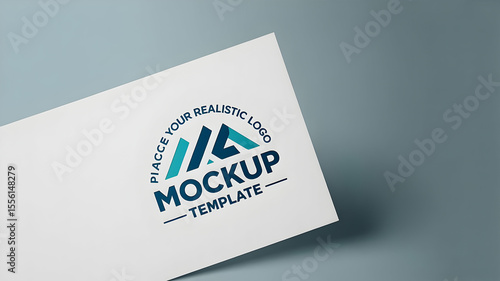 Close up of a white card with a logo mockup template displayed on a gray background surface area