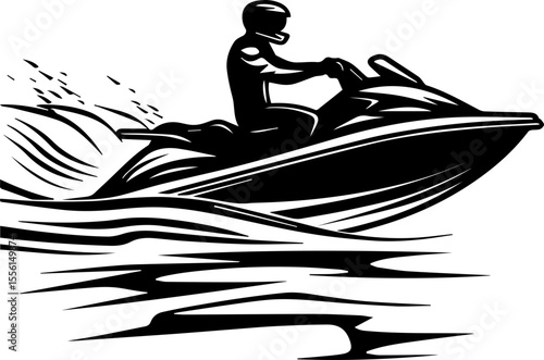 Jet Skiing Vector Illustration of Man Riding Watercraft in Summer Adventure Style