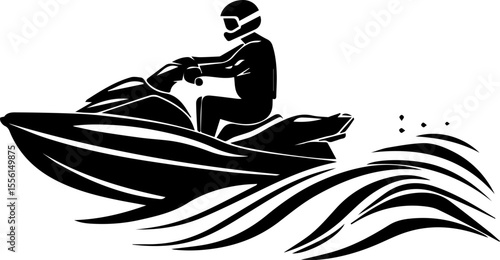 Jet Skiing Vector Illustration of Man Riding Watercraft in Summer Adventure Style