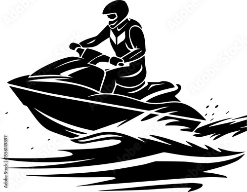 Jet Skiing Vector Illustration of Man Riding Watercraft in Summer Adventure Style