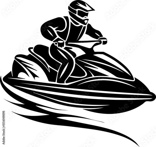Jet Skiing Vector Illustration of Man Riding Watercraft in Summer Adventure Style