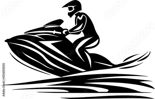Jet Skiing Vector Illustration of Man Riding Watercraft in Summer Adventure Style
