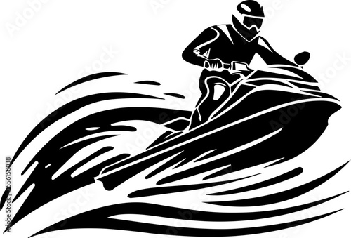 Jet Skiing Vector Illustration of Man Riding Watercraft in Summer Adventure Style