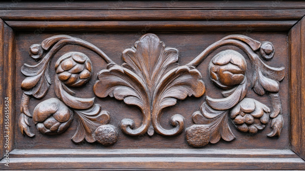 Ornate wooden carving. Intricate floral design Ornate wooden carving. Intricate floral design