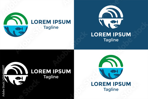 Marine Conservation Logo, Coral Reef, Seagrass & Ocean Life Protection Symbol, Underwater Ecosystem Protection Logo, Ocean & reef protection campaigns