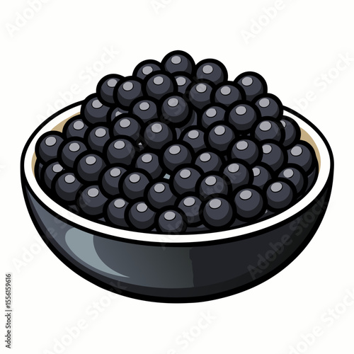 Illustration of a bowl filled with black caviar a luxurious and expensive delicacy perfect for gourmet food illustrations restaurant menus or culinary themed designs isolated