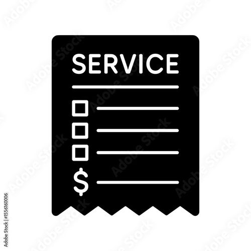 Service receipt icon with checklist and cost – solid