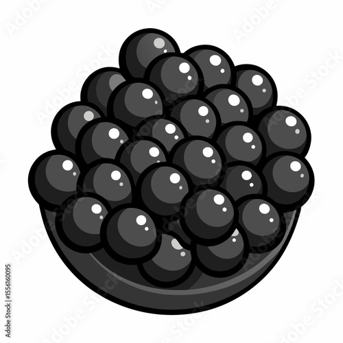 Illustration of black caviar in a bowl a luxurious delicacy often associated with fine dining gourmet cuisine and celebratory occasions presented in a stylized cartoon