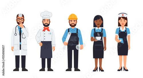 Illustration showing a diverse group of professionals in various occupations standing tall