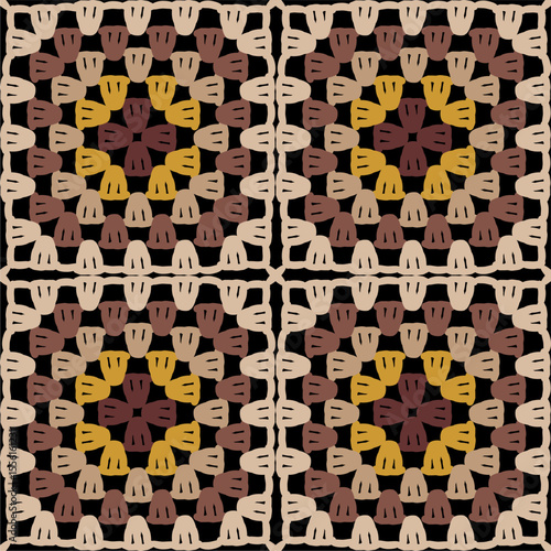 Pattern with crochet granny square wallpaper handmade decorative art design print