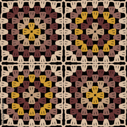 Pattern with crochet granny square wallpaper handmade decorative art design print