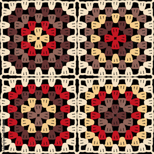 Seamless pattern with crochet granny square wallpaper handmade decorative art design print	
