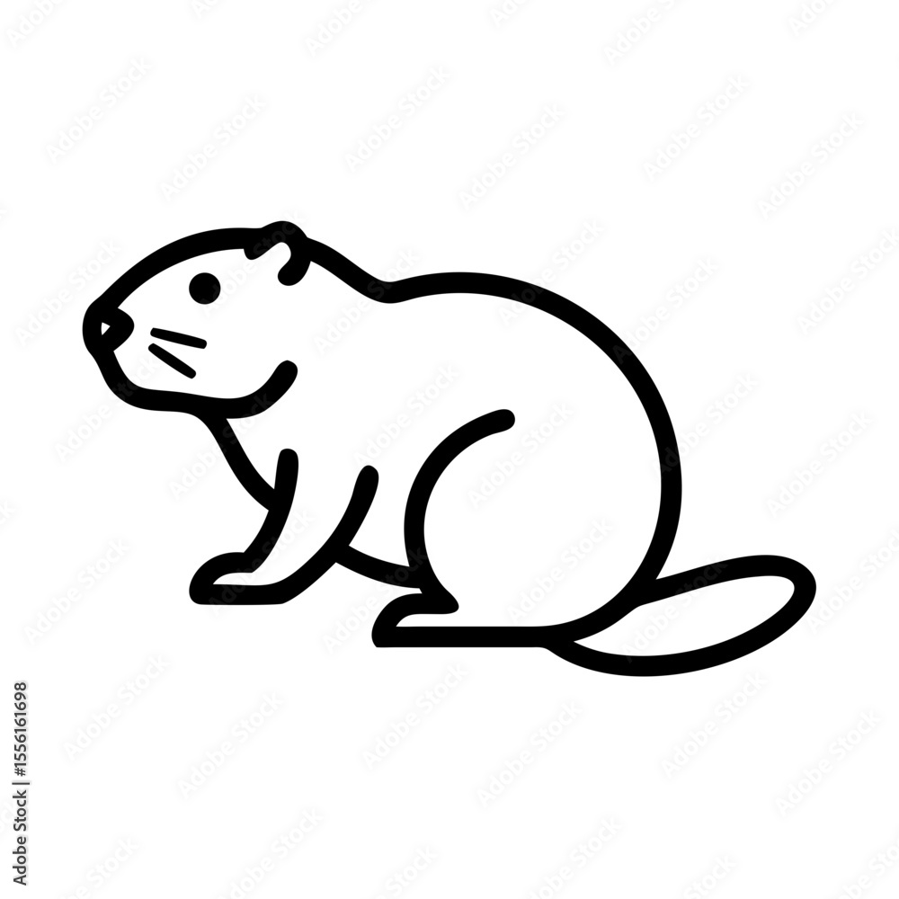 Fototapeta premium simple linear vector icon Beaver silhouette sitting calmly
