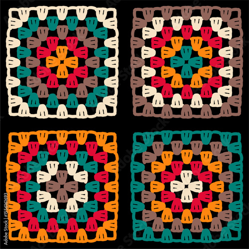 Seamless pattern with crochet granny square wallpaper handmade decorative art design print	
