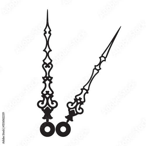 Vintage Clock Hands Silhouette Vector Retro Timepiece Parts Icon