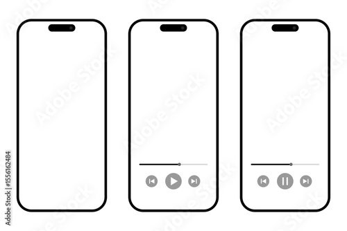 スマートフォン（モバイル端末）のUIを想定したミュージック・音声再生・動画再生インターフェースのシンプルなモックアップ3種」