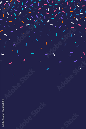 Colorful confetti sprinkles falling on dark background, festive decoration pattern for party, celebration, holiday or abstract fun concept
