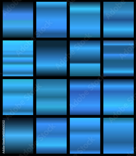blue gradient backgrounds. Set of blue metallic textures. Vector illustration