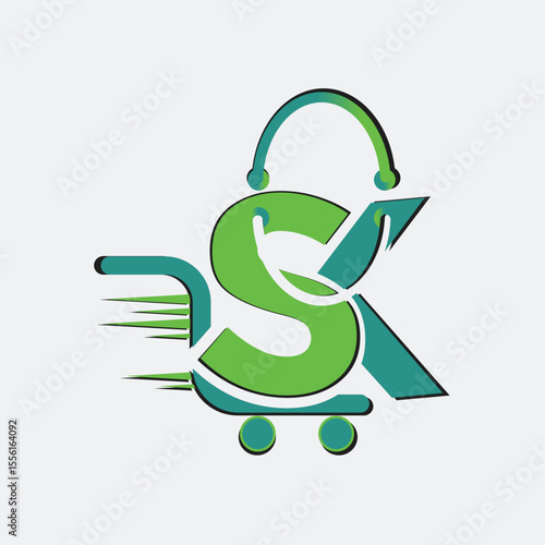 SK Letter Shopping Logo | Stylish Online Shop Bag Icon Design