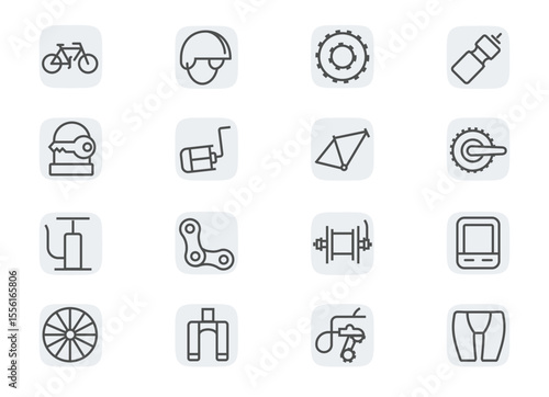 Spare parts for the bike. Concept editable stroke outline icons set isolated on white background flat vector illustration. Pixel perfect.