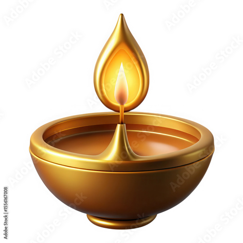 Golden diwali diya oil lamp lit isolated on transparent background