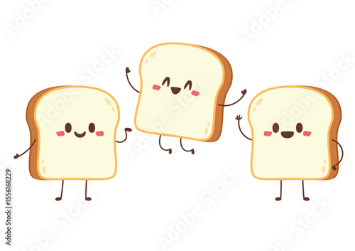 Cute happy toast. Vector cartoon character illustration icon design. Isolated on white background. Bread character design.