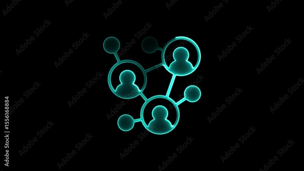 Neon people social networking and connection technology icons on black background Neon people social networking and connection technology icons on black background