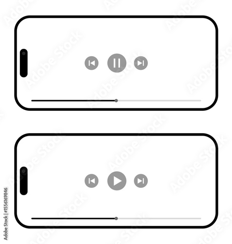 スマートフォン（モバイル端末）のUIを想定したミュージック・音声再生・動画再生インターフェースのシンプルなモックアップ3種」