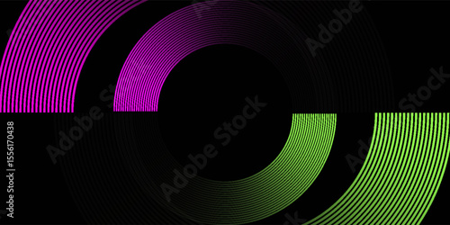 3D green magenta ines techno abstract background overlap layer on dark space with circles effect decoration. eps 10in vector design