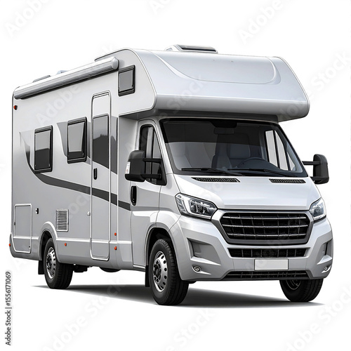 3D silver RV icon isolated on transparent background. PNG