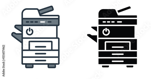 A minimalist icon design of a multi-function office printercopier machine