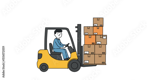 Forklift operator with cargo boxes vector illustration for logistics and warehouse design