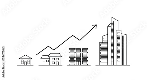 Urban growth progression vector illustration for business and finance concepts in line style