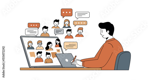 Remote work communication vector illustration in flat style for online collaboration design