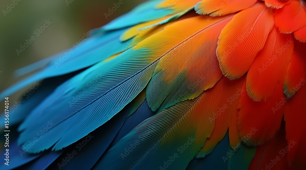 Fototapeta premium A macro photograph of a single, brightly colored feather with intricate patterns and details