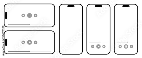 スマートフォン（モバイル端末）のUIを想定したミュージック・音声再生・動画再生インターフェースのシンプルなモックアップ3種」
