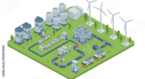 Green energy infrastructure concept vector illustration: isometric design for sustainable development poster