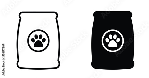 A minimalist icon design showing two identical pet food bag symbols side by side