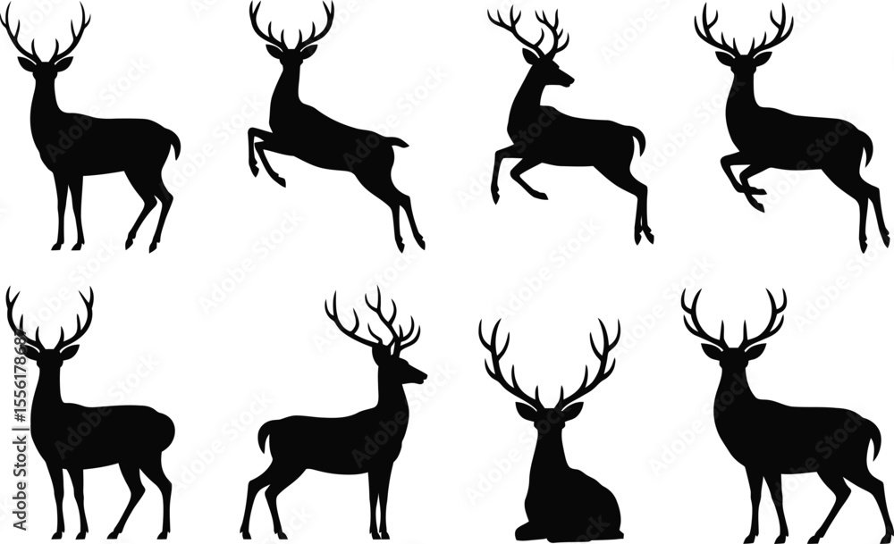 Naklejka premium Deer silhouettes collection reindeer antlers wildlife illustration design elements