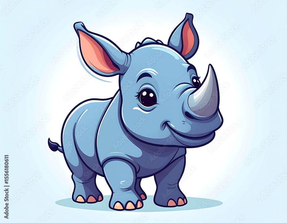Fototapeta premium Playful rhino illustration for kids, flat design with clean lines