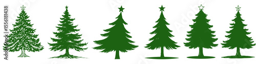 Evergreen silhouettes in a row: A series of vibrant green Christmas tree silhouettes stand tall, radiating the spirit of holiday cheer. The iconic shape is a perfect embodiment of the festive season.