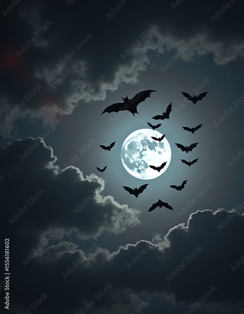 Halloween night sky with full moon and flying bats among dark clouds — spooky atmospheric scene
Halloween night sky with full moon and flying bats among dark clouds — spooky atmospheric scene