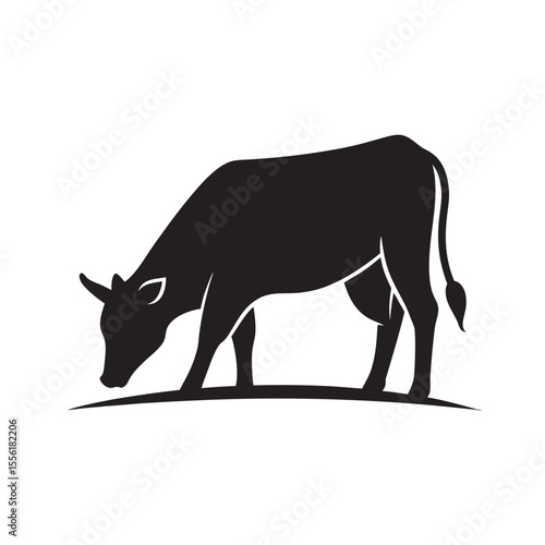 Cow grazing on field silhouette vector illustration